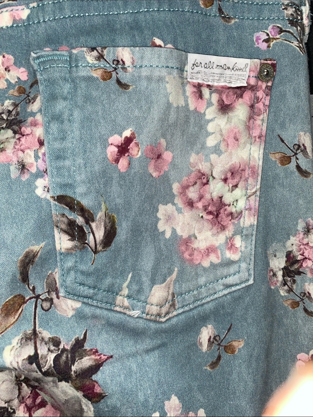 7 For All Mankind Floral Skinny Jeans - Blue/Pink/White/Green SZ 28 - Picture 8 of 10